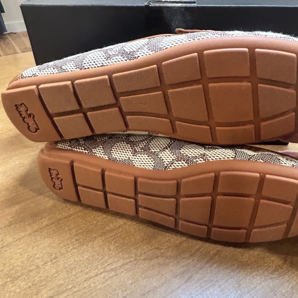 Coach SCLPT SIG TXT JQD DR Shoes Womens Size 7 Brown Logo Loafer Flats Jacquard - Picture 8 of 11